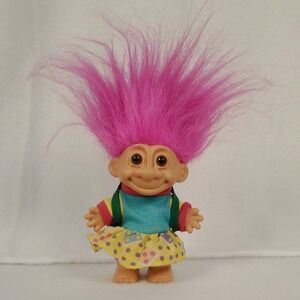 Vintage Russ Troll Doll Pink Hair Yellow Skirt Backpack Toy Collectible‎